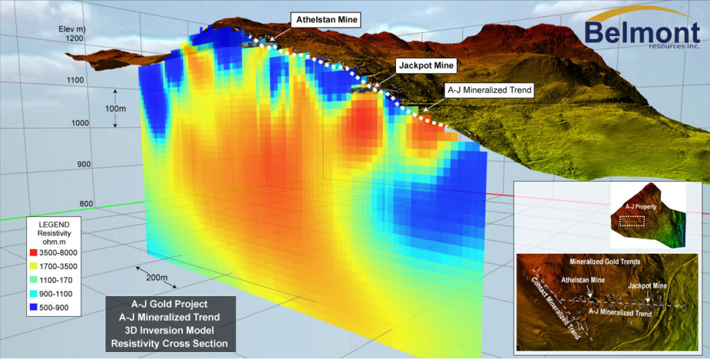 Belmont Resources A-J Property 3DIP Resistivity X-Section